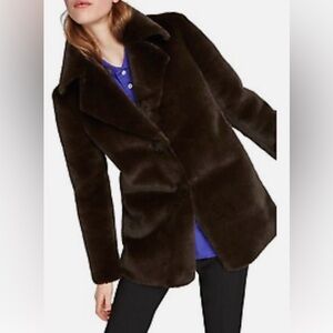 ZARA Coat FAUX FUR Dark Brown LAPEL COLLAR Soft Furry Jacket